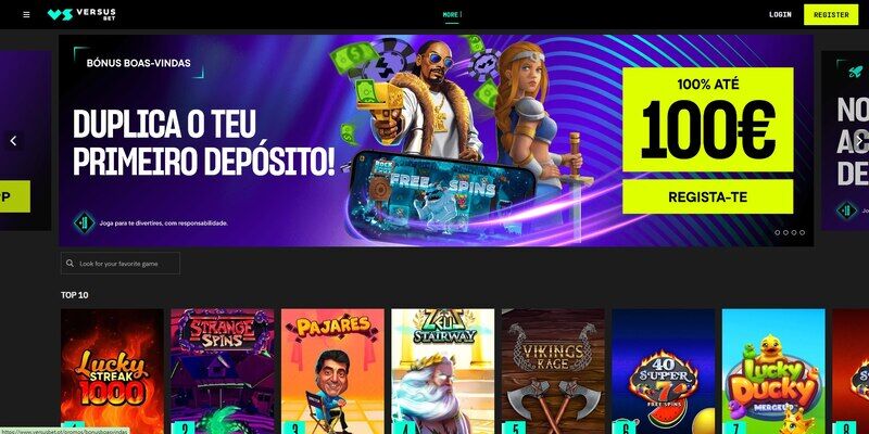 Captura de ecrã da página do casino no Versus