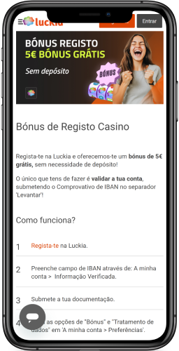 Captura de ecrã do bónus na Luckia