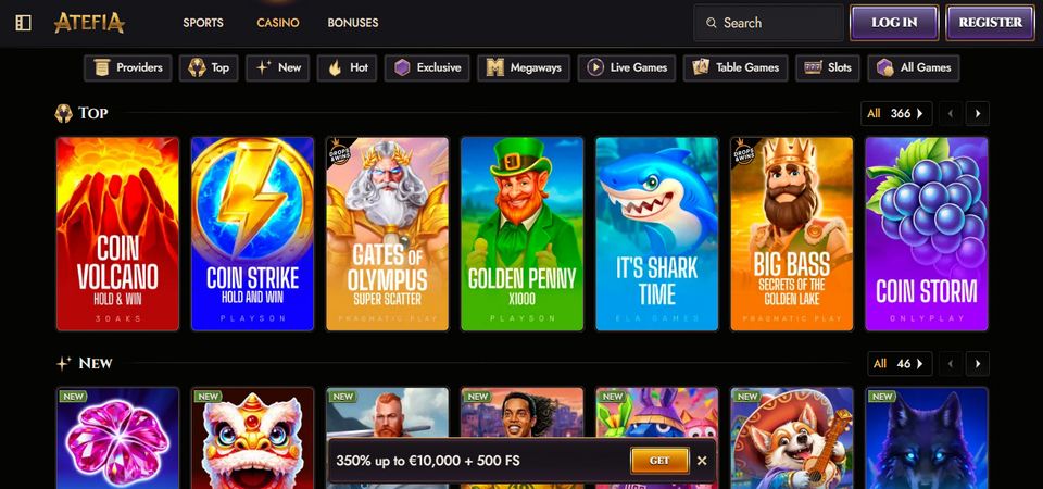 Captura de ecrã da página do casino Atefia