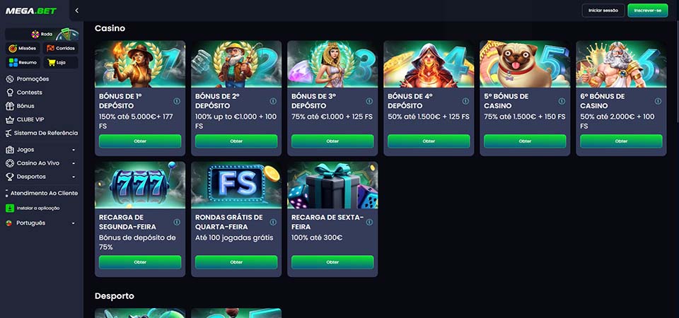 Captura de ecrã da página promocional da Mega.bet