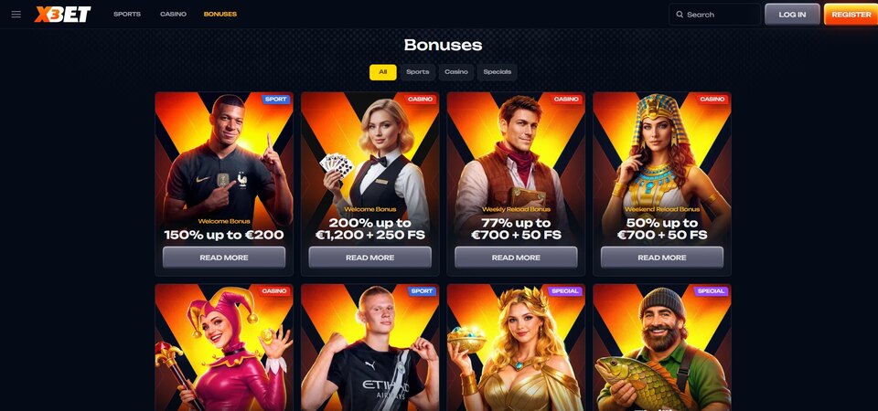 Captura de ecrã das promoções na X3bet