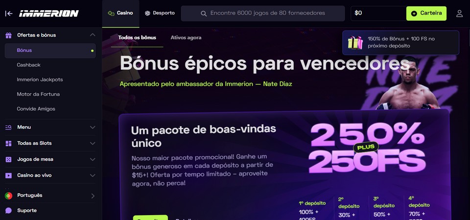 Captura de ecrã da página promocional da Immerion
