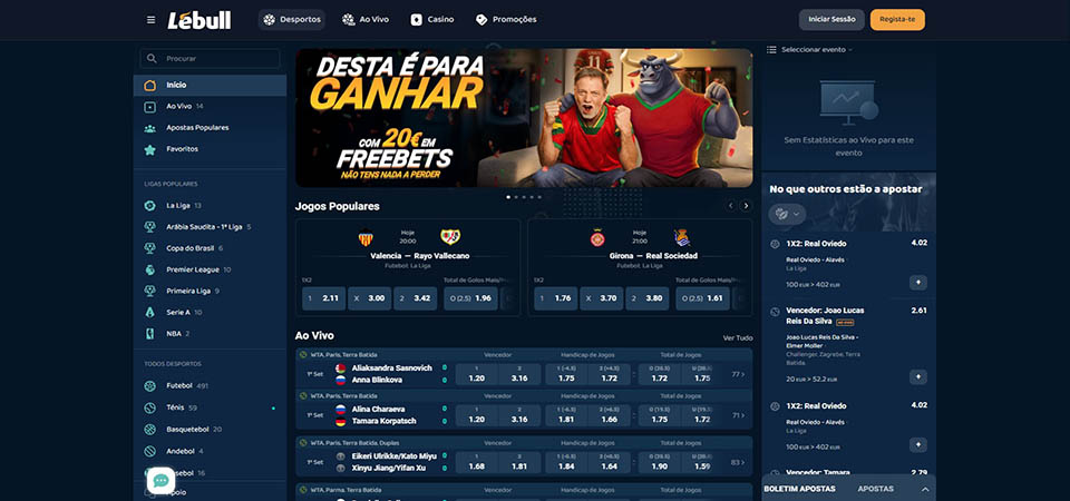 Captura de tela da página de esportes da Lebull