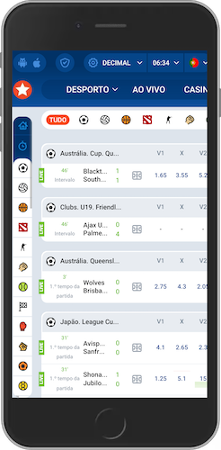 Captura de ecrã móvel da página principal da Mostbet