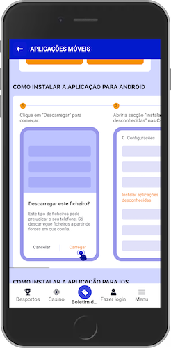 Captura de ecrã móvel como instalar a app Paripesa no Android