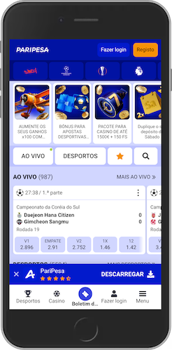 Captura de ecrã móvel da página principal de Paripesa