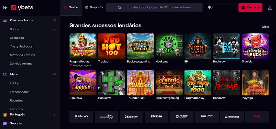 Captura de ecrã da página do casino Ybets