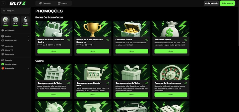 Captura de ecrã da página de promoções da Blitz.bet