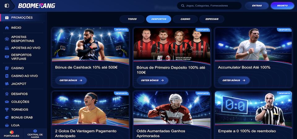 Captura de tela da página promocional do Boomerang-bet.com