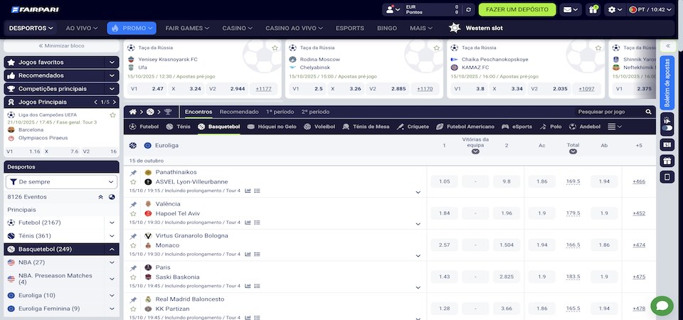 Captura de ecrã da página desportiva FairPair