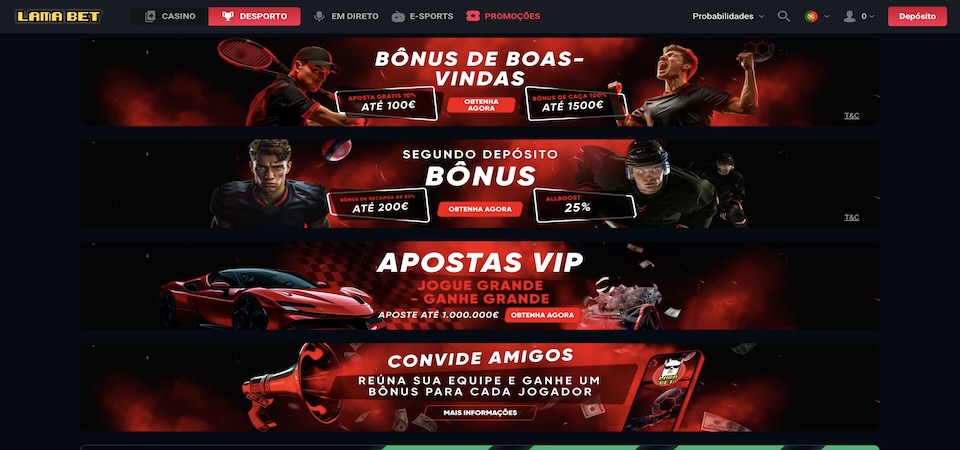 Captura de ecrã da página de bónus da Lamabet