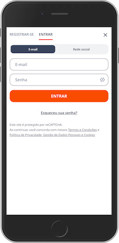 Captura de ecrã do telemóvel como login no Monro app