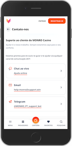 Captura de ecrã do telemóvel os apoio ao cliente do Monro