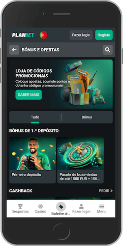 Captura de ecrã móvel da página de bónus Planbet
