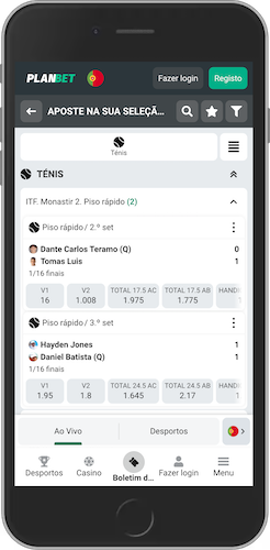 Captura de ecrã móvel da página de desporto da Planbet