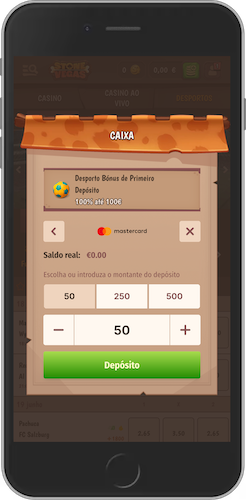 Captura de ecrã móvel da página de depósito da Stonevegas