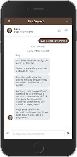 Captura de ecrã móvel do chat ao vivo da Stonevegas